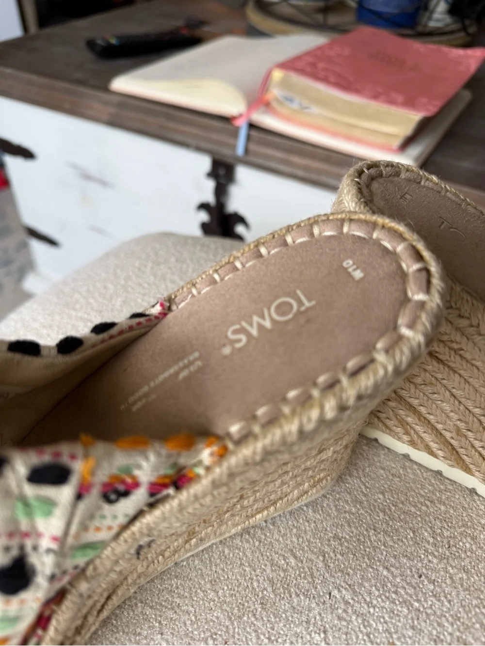 Toms Multicolor Embroidered Wedge Slides in Cream, Black, Mint, Coral, Orange